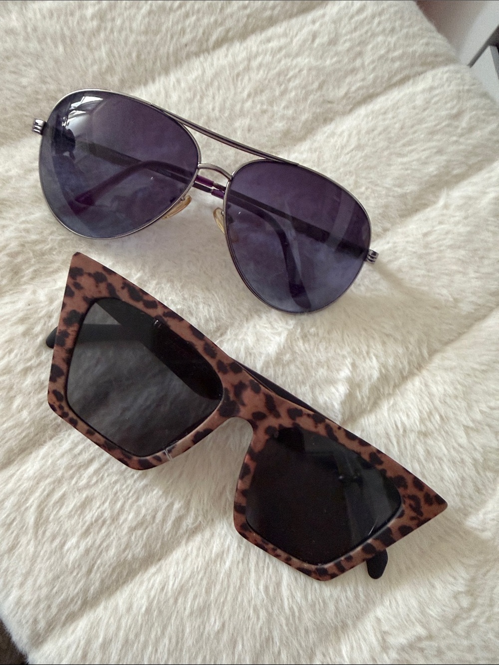 Leopard Print Square w/ Black Lenses and Purple Aviator Sunglasses 2pk